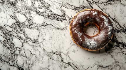 Poster - Chocolate donut in marble table background Close up Top view : Generative AI