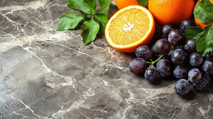 Poster - Cheese with washed orange rind with grape French or German product Marble table background Top view : Generative AI