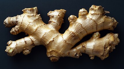 Poster - Fresh ginger root Dark background Close up Top view : Generative AI