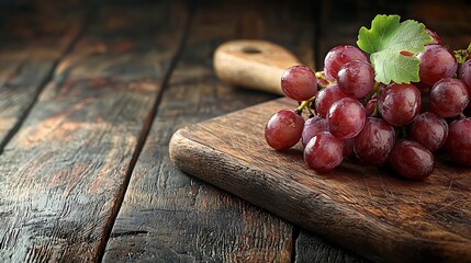 Poster - Assortment of fresh grape on cutting board Grey wooden background : Generative AI