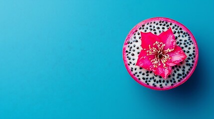 Poster - Dragon fruit pitahaya Blue background Top view : Generative AI