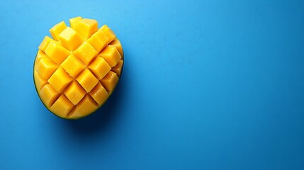 Aufkleber - Fresh mango organic fruit on blue background Top view Close up : Generative AI