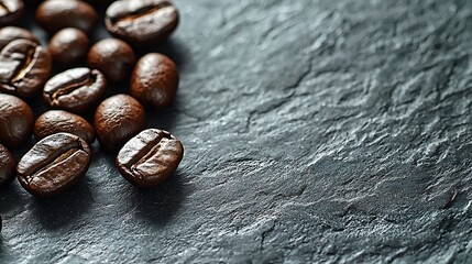 Poster - Coffee beans on grey slate background Copy space : Generative AI