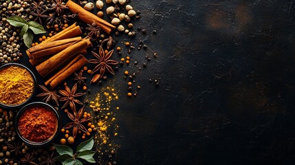 Poster - Spices for Indian masala tea Grey background Copy space Top view : Generative AI