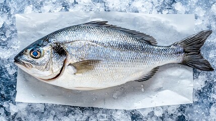 Poster - Raw Dorado fish on a parchment paper Blue stone background Top view : Generative AI