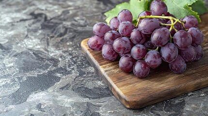 Poster - Fresh grape on marble cutting board Wooden background Copy space : Generative AI