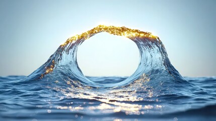 Poster - Golden Sunlit Water Wave Circle Abstract Ocean Background