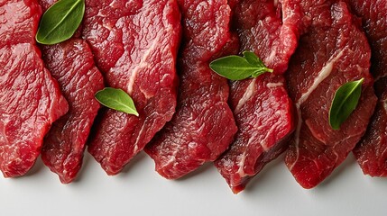 Poster - Fresh raw beef steak isolated on white Top view : Generative AI
