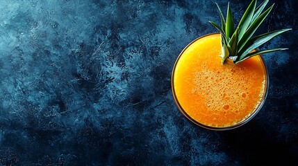 Poster - Pineapple with tropical fruit juice smoothie on dark background Copy space Top view : Generative AI
