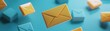 © NingPhattraphorn - Yellow email envelops floating on blue background in 3d as email marketing campaign dashboard, E-commerce email marketing, Engaging customers with personalized emails, landscape