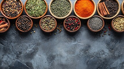 Poster - Spices for Indian masala tea Grey background Close up Top view : Generative AI