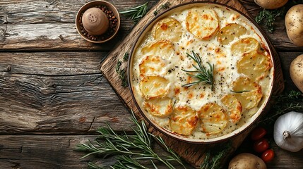 Aufkleber - Potato gratin backed potato slices with creamy sauce : Generative AI