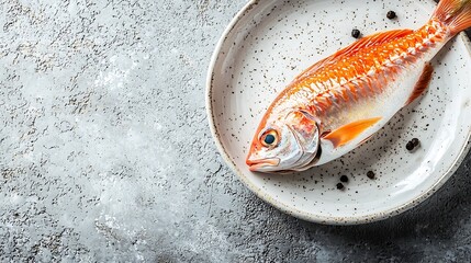 Poster - Red mullet fish on a white plate on a grey stone background : Generative AI