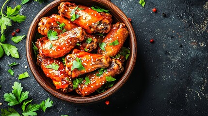 Poster - Chicken wings Traditional asian recipe Dark background Top view : Generative AI