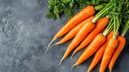 Poster - Fresh carrots bunch on a grey stone background Top view : Generative AI