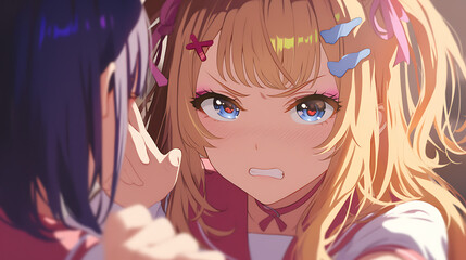 close up of 2 angry anime girls