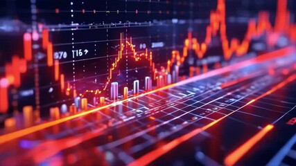 Poster - Close-up of a digital display showing an upward trend with red and blue lines.
