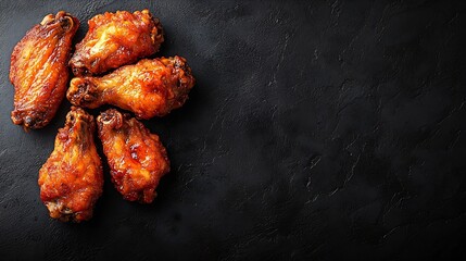 Poster - Chicken wings Traditional asian recipe Dark background Copy space Top view : Generative AI