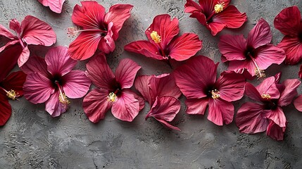 Poster - Hibiscus flower tea scattered on grey stone background Copy space : Generative AI