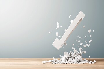 Poster - interest rate symbol breaking apart as it descends, symbolizing financial uncertainty