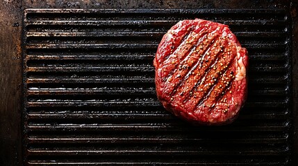 Poster - Beef steak on grill surface Copy space Top view : Generative AI
