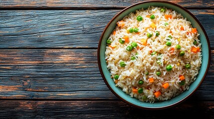Poster - Asian fried rice Blue wooden background Close up : Generative AI