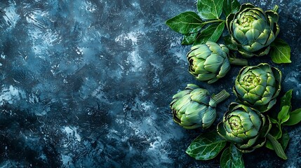 Aufkleber - Fresh artichokes Dark marble background Top view : Generative AI