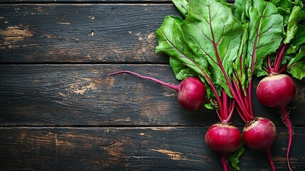Poster - Fresh organic beet beetroot on grey rustic wooden background Top view : Generative AI