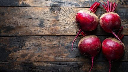 Aufkleber - Fresh organic beet beetroot on grey rustic wooden background Top view Copy space : Generative AI