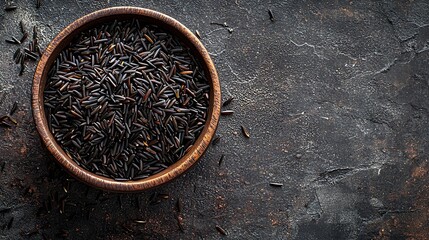 Poster - Black wild rice in a bowl Grey stone background Close up : Generative AI