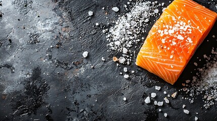 Poster - Salmon fillet with sea salt Grey slate background Close up : Generative AI