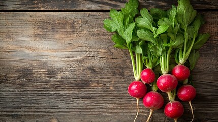 Poster - Radish bunch on rustic wooden background Close up : Generative AI