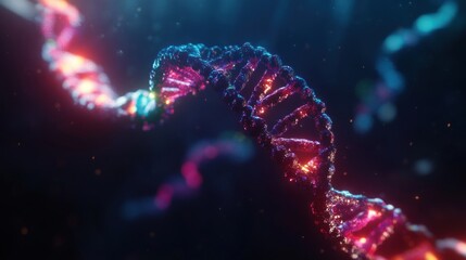 Poster - a colorful, abstract representation of a dna double helix in a scientific context.