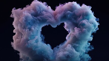 Poster - Abstract Heart Shaped Smoke Cloud in Blue and Pink Hues on Black Background