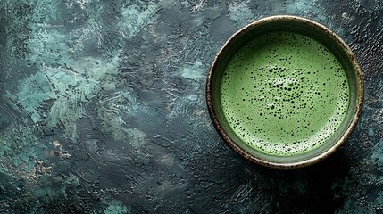 Poster - Matcha green tea latte in a cup Top view : Generative AI