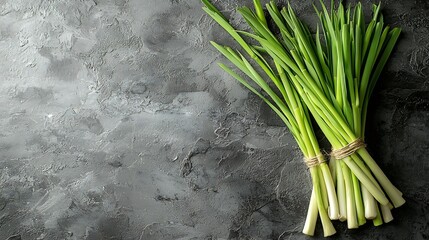 Poster - Lemongrass in a jar on grey stone background Top view Close up : Generative AI