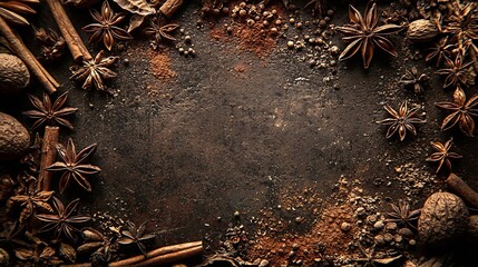 Poster - Spices for Indian masala chai Grey background Top view : Generative AI
