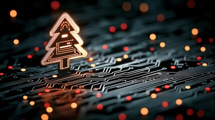 Poster - Digital Christmas Tree on Circuit Board Background