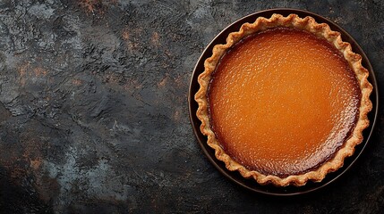 Poster - Pumpkin pie tart on a plate Grey stone background Copy space Top view : Generative AI
