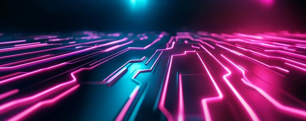 Blockchain infrastructure, neon grid, abstract tech design, dark setting