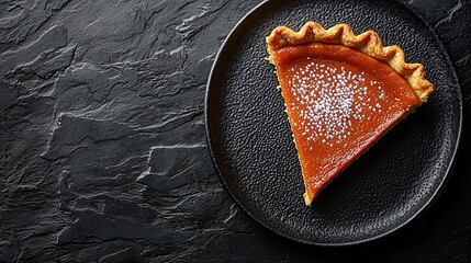 Poster - Pumpkin pie tart on a plate Dark stone background Copy space Top view : Generative AI