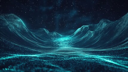 Poster - Glowing Waves Under the Night Sky