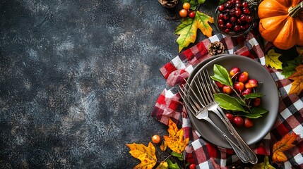 Poster - Halloween table setting decoration Top view Copy space : Generative AI