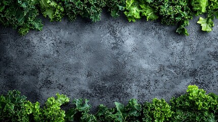 Poster - Fresh kale leaves salad on grey background Copy space : Generative AI