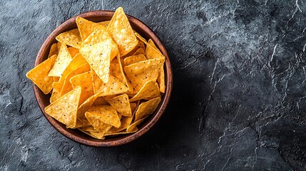Poster - Nachos chips in bowl Grey stone background Top view Copy space : Generative AI
