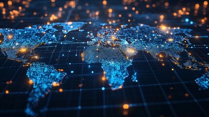 Wall Mural - a digital representation of the world with illuminated cities