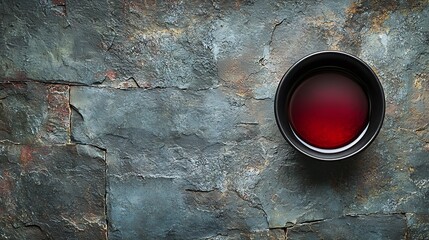 Poster - Hibiscus tea in black bowl Grey slate background Copy space : Generative AI
