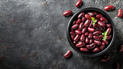 Aufkleber - Red kidney beans in a black bowl on grey stone background : Generative AI