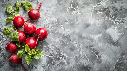 Poster - Beet beetroot bunch on grey stone background Copy space Top view : Generative AI