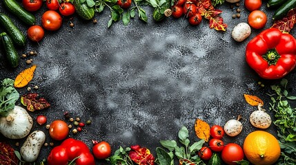 Poster - Frame of vegetables herbs Harvest autumn background Copy space Vertical : Generative AI